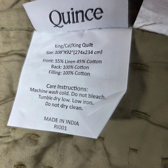 NWOT QUINCE European Linen Cotton Stitch Quilt King/Cal King Olive 5195 - Picture 8 of 9